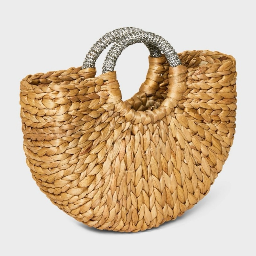 NEW Small Straw Handbag with Bling Handle